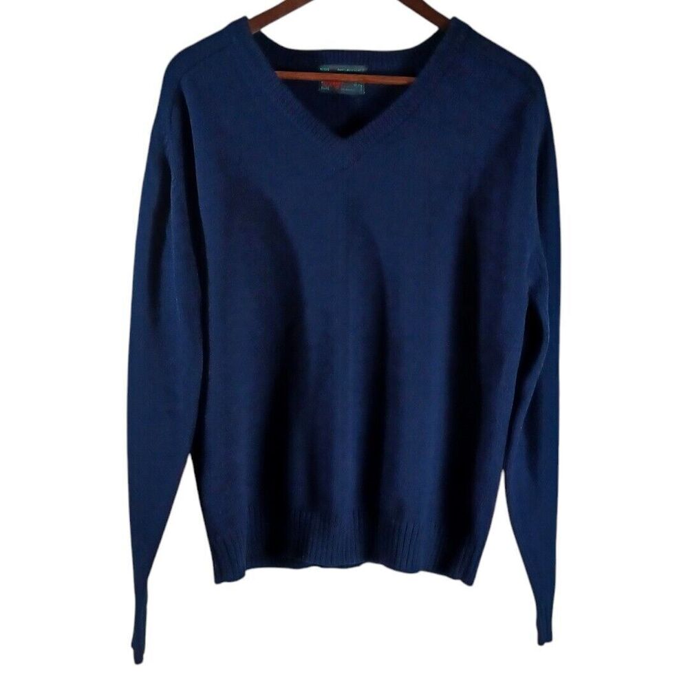 Vintage Sigallo Sweater Large Blue Acrylic V Neck Pullover Lightweight 70s 80s